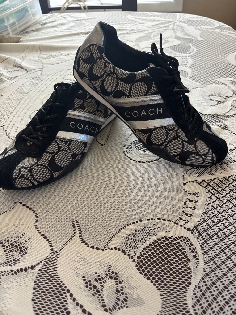 Coach Black and Silver Signature Logo Sneakers